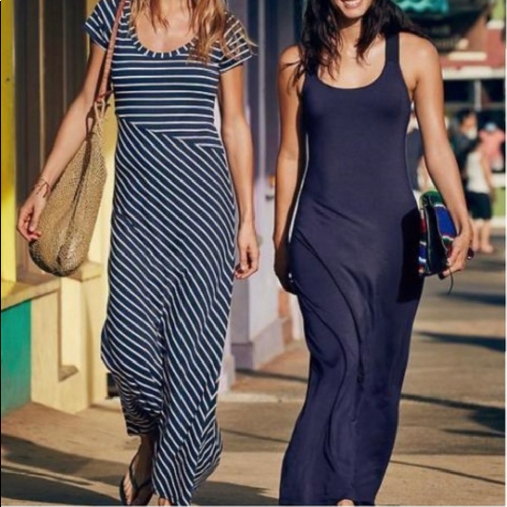 NWT Athleta Makai Maxi Dress, Navy and White Striped, XL